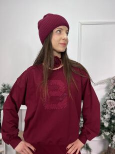 BY O LA LA! DRESOWA BLUZA WYSZYWANE "B" BORDO