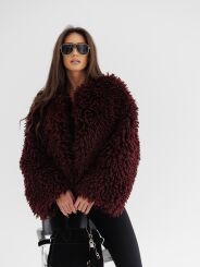 BY O LA LA! KRÓTKI PŁASZCZ LAMA BORDO (MERLOT)