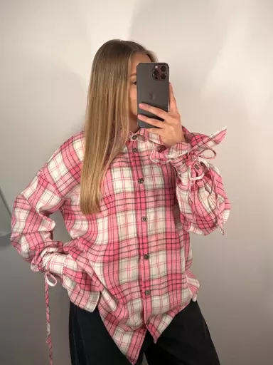 LA MILLA KOSZULA W KRATĘ WIĄZANE RĘKAWY ELEMI BIEL/RÓŻ