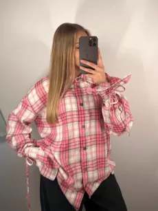 LA MILLA KOSZULA W KRATĘ WIĄZANE RĘKAWY ELEMI BIEL/RÓŻ