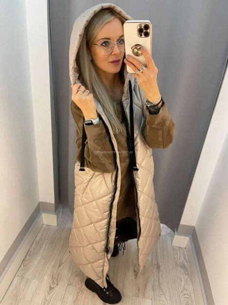BY O LA LA...! DŁUGA PIKOWANA KAMIZELKA I<3U BEŻ
