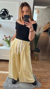 BY O LA LA! DRESOWE SPODNIE WIDE LEG ŻÓŁTE