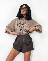 LA MILLA BLUZKA T-SHIRT WESTERN OVERSIZE Z LOGO BEŻ