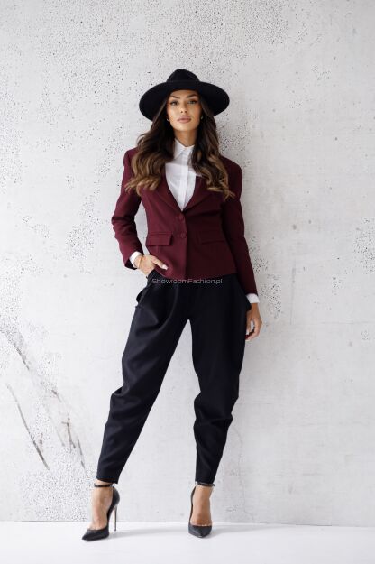 BY O LA LA...! ELEGANCKA MARYNARKA SLIM Z PATKAMI MERLOT (BORDO)