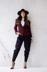 BY O LA LA...! ELEGANCKA MARYNARKA SLIM Z PATKAMI MERLOT (BORDO)