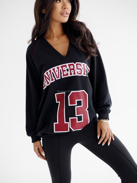 BY O LA LA! OVERSIZOVA BLUZA UNIVERSITY 13 CZARNA/BORDO