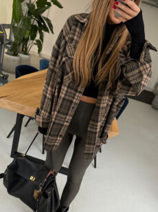 EMO OVERSIZOWA FLANELOWA KOSZULA W KRATĘ CYNAMON/BRĄZ/BEŻ/CZERŃ