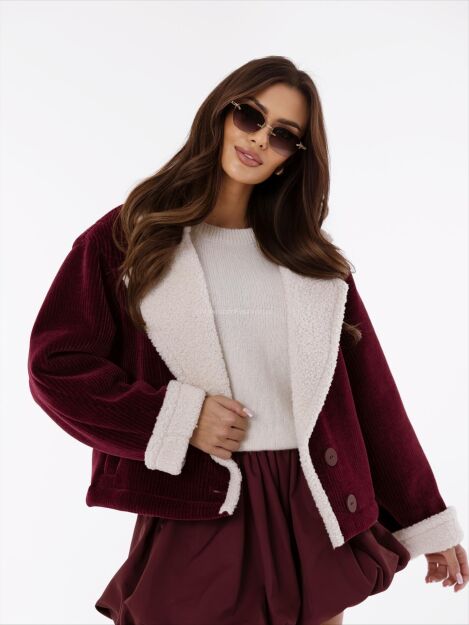 BY O LA LA! PŁASZCZ KOŻUSZEK SZTRUKS BORDO (MERLOT)