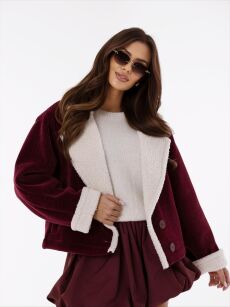 BY O LA LA! PŁASZCZ KOŻUSZEK SZTRUKS BORDO (MERLOT)