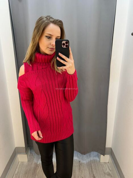 BY O LA LA.. ! SWETER GOLF WYCIĘCIA FUKSJA