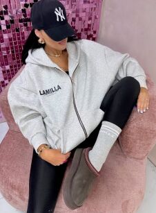 LA MILLA DRESOWA BLUZA LOGO Z KAPTUREM SZARA