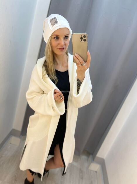 BY O LA LA...! SWETER KARDIGAN Z KAPTUREM ECRU