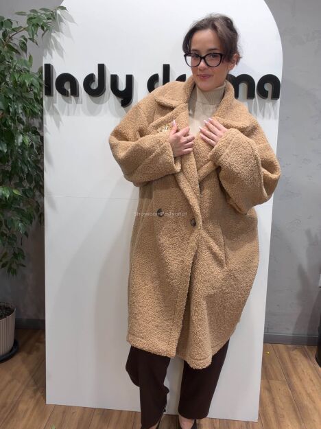LADY DRAMA OVERSIZOWY PŁASZCZ KOŻUSZEK BEŻ (RZYMSKI PORANEK)