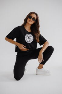 BY O LA LA! PUDEŁKOWA BLUZKA T-SHIRT STEMPEL CZARNA