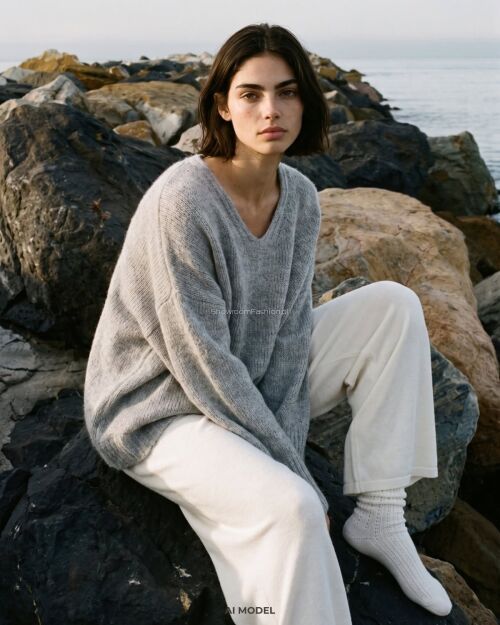 YARN OVERSIZOWY SWETER PREMIUM SANDY SZARY
