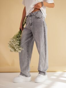 BY O LA LA! SPODNIE JEANSY PRZECIERANE VINTAGE SZARE