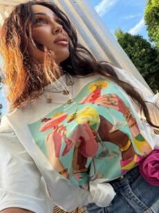 LADY DRAMA T-SHIRT Z PRINTEM CHEERS BIAŁY