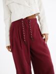 BY O LA LA! SPODNIE WIDE LEG Z TROKAMI W PASIE MERLOT (BORDO) - 2