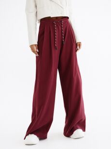 BY O LA LA! SPODNIE WIDE LEG Z TROKAMI W PASIE MERLOT (BORDO)