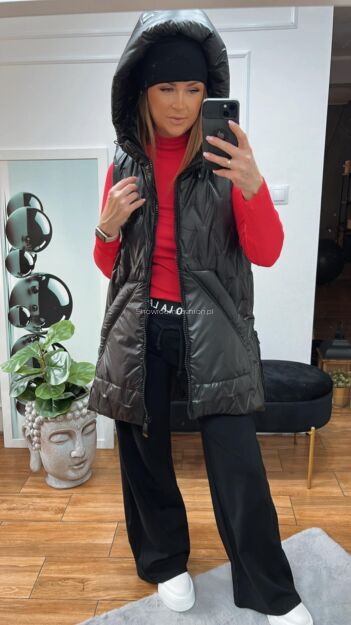 BY O LA LA...! PIKOWANA KAMIZELKA Z KAPTUREM CZARNA