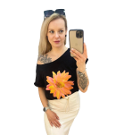 BY O LA LA! BLUZKA T-SHIRT MARGARETKA CZERŃ/POMARAŃCZ - 5