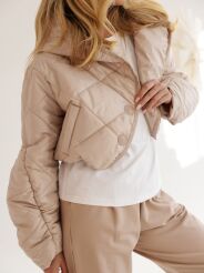 BY O LA LA! PIKOWANA KURTKA RĘKAW BUFKA BEŻ (NUDE)