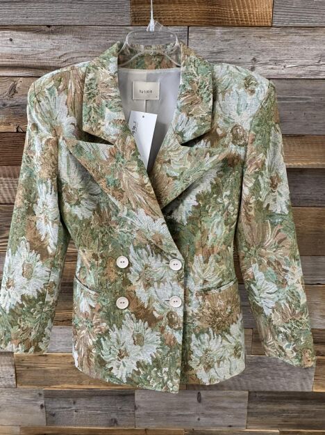 BY O LA LA...! MARYNARKA ŻAKARDOWA W KWIATY ZIELONA/BRĄZ/ECRU