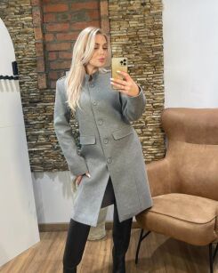 BY O LA LA! JEDNORZĘDOWY PŁASZCZ ZE STÓJKĄ SZARY (SMOKE GREY)
