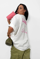 LA MILLA T-SHIRT Z LOGOWANĄ SZLUFKĄ ŚMIETANA/RÓŻ