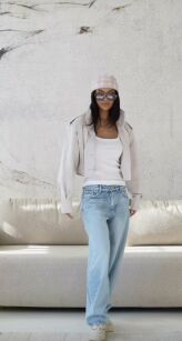 BY O LA LA! KRÓTKA KURTKA Z PAGONAMI CHŁODNY BEŻ