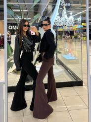 EMO SPODNIE LEGGINSY DZWONY SZEROKIE CLASSIC CZEKOLADA