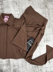 LA MILLA KOMPLET BLUZKA PODWÓJNY KOŁNIERZYK + SPÓDNICA SZARFA MOKKA