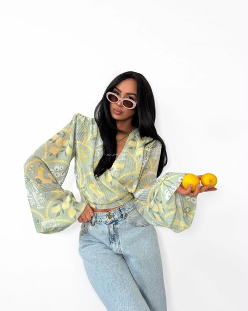 LA MILLA WIĄZANA BLUZKA KOSZULA ZIELONA/ŻÓŁTA