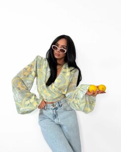 LA MILLA WIĄZANA BLUZKA KOSZULA ZIELONA/ŻÓŁTA