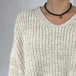 BY O LA LA.. ! OVERSIZOWY SWETER V-NECK NUDE - 3