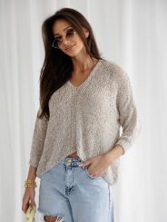 BY O LA LA...! SWETER V-NECK RĘKAWY 3/4 FANGO
