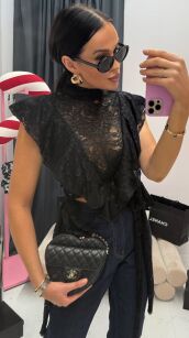 LA MILLA KRÓTKA KORONKOWA BLUZKA WIĄZANA NA BOKACH CZARNA