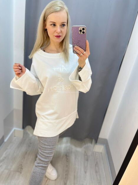 BY O LA LA! OVERSIZOWA BLUZA ART&FASHION ŚMIETANA