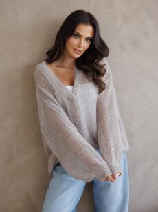 BY O LA LA...! SWETER MGIEŁKA Z GUZIKAMI BEŻ