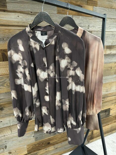 BY O LA LA! KOSZULA TIE-DYE ZE STÓJKĄ BEŻ