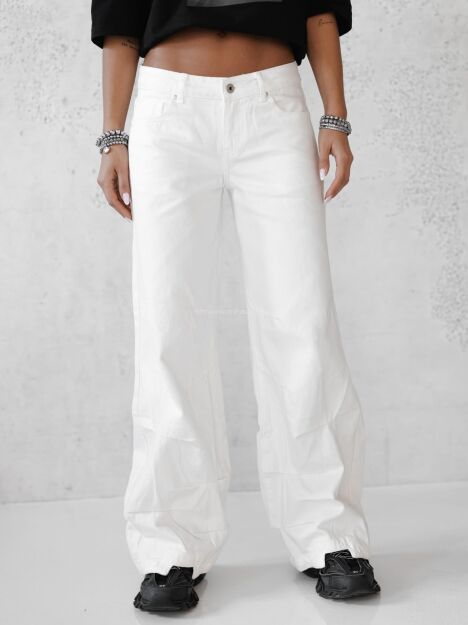 BY O LA LA! SPODNIE JEANSY MARSZCZONE NOGAWKI OFF WHITE