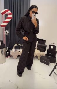 LA MILLA KLASYCZNE SPODNIE WIDE LEG W PASY CZERŃ/BIEL