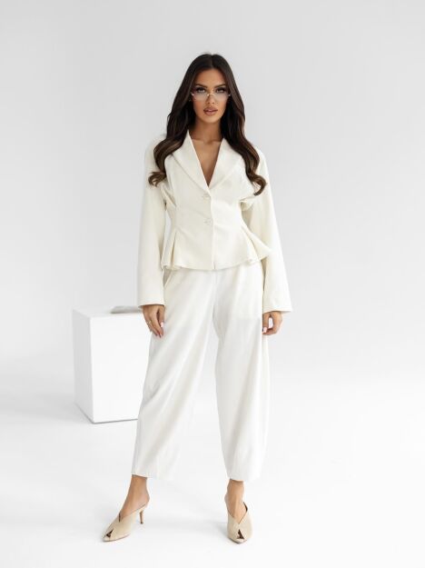 BY O LA LA! SZTRUKSOWE SPODNIE BALLOON ŚMIETANA