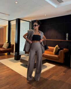 LA MILLA SPODNIE WIDE LEG Z ZAKŁADKAMI TAUPE