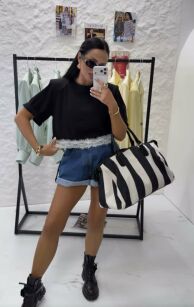 LA MILLA KRÓTKI T-SHIRT PUDEŁKO Z KORONKĄ CZARNY