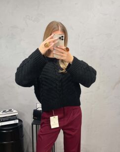 SEMPRE OVERSIZOWY SWETER Z WARKOCZEM CZARNY