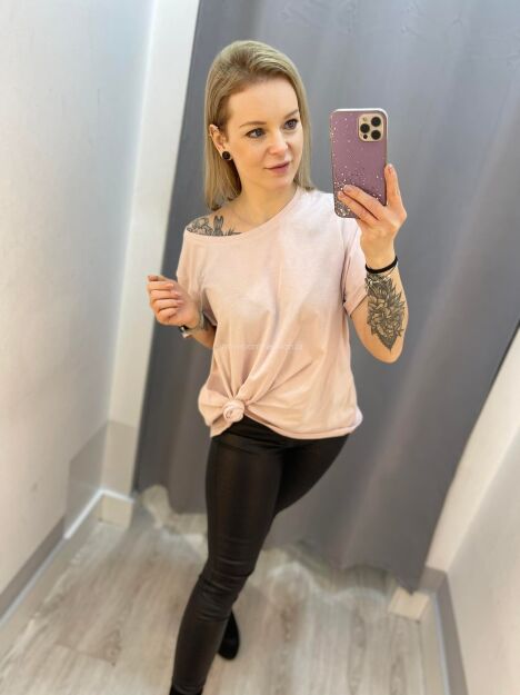 BY O LA LA...! BLUZKA T-SHIRT WĘZEŁ RÓŻ