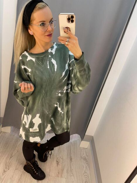 BY O LA LA! FARBOWANA BLUZA HANDMADE KHAKI/BIEL