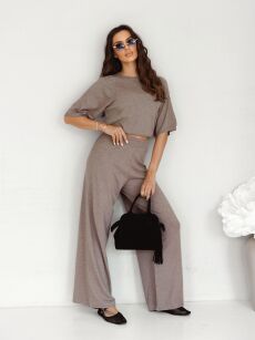 BY O LA LA...! KOMPLET DZIANINOWY SWETER + SPODNIE MAY KAKAO