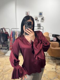 EMO BLUZKA KOSZULA SATYNOWA BORDO